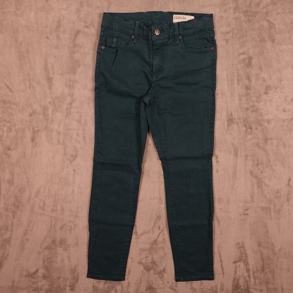 Pistola jeans mid rise skinny ankle women's 27 bluish green USA made